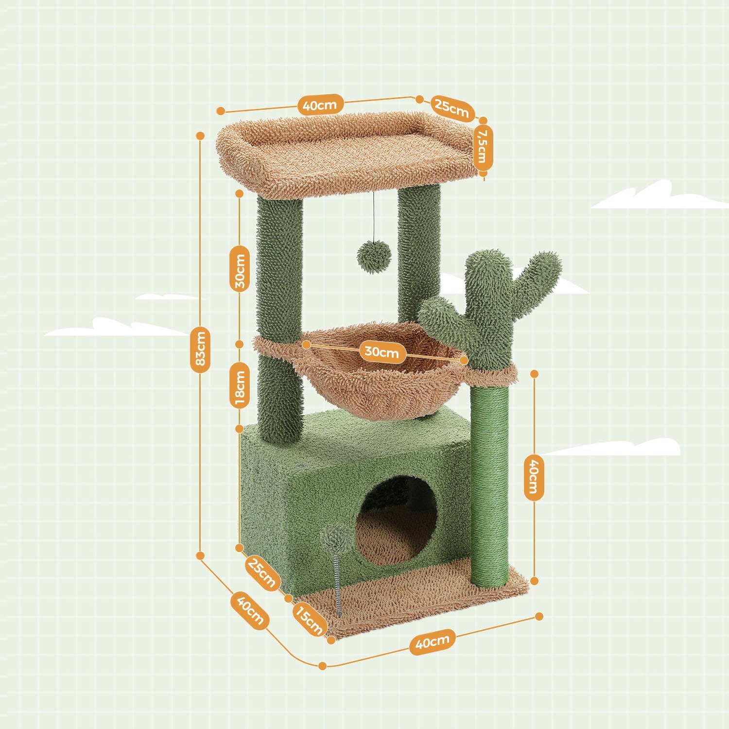 Petit Arbre à Chat Cactus avec Grand Condo 83 cm Vert PAWZ Road - Image 2