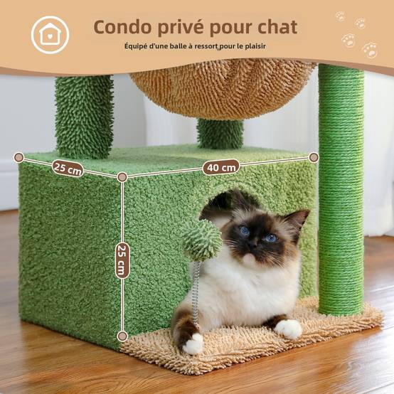 Petit Arbre à Chat Cactus avec Grand Condo 83 cm Vert PAWZ Road - Image 4