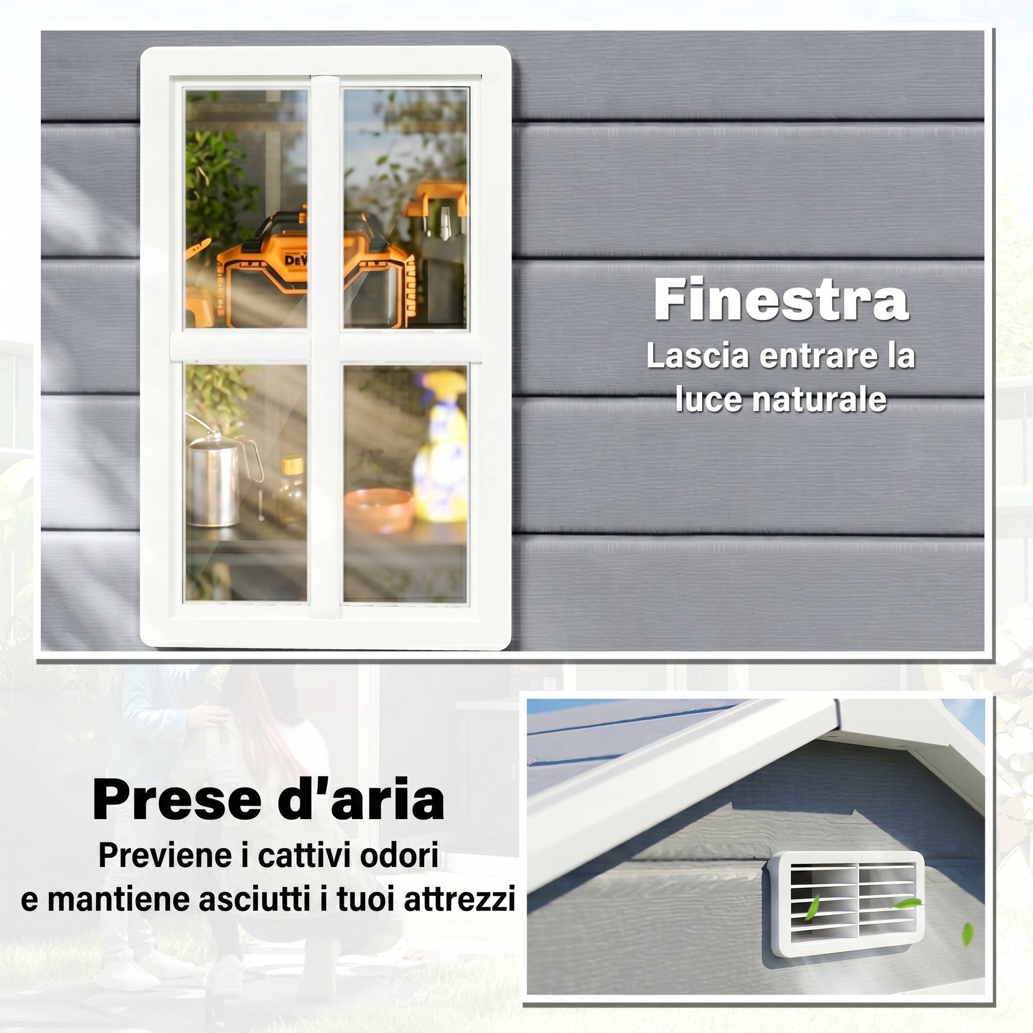 ComfortXL - Abri de jardin polypropylène aluminium 183 x 134 x 210 cm gris fenêtre double porte - ComfortXL Outdoor Living - Image 8