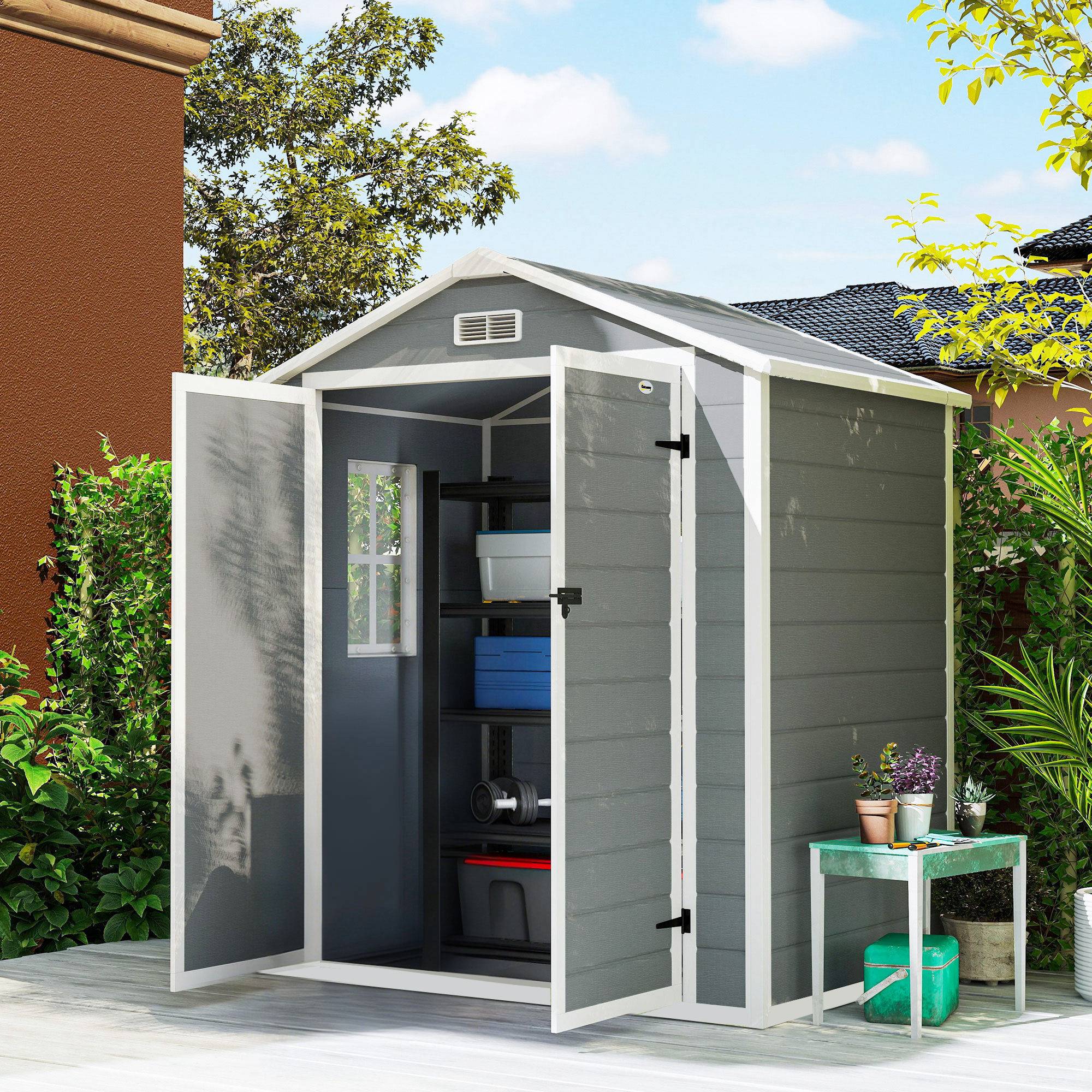 ComfortXL - Abri de jardin polypropylène aluminium 183 x 134 x 210 cm gris fenêtre double porte - ComfortXL Outdoor Living - Image 10
