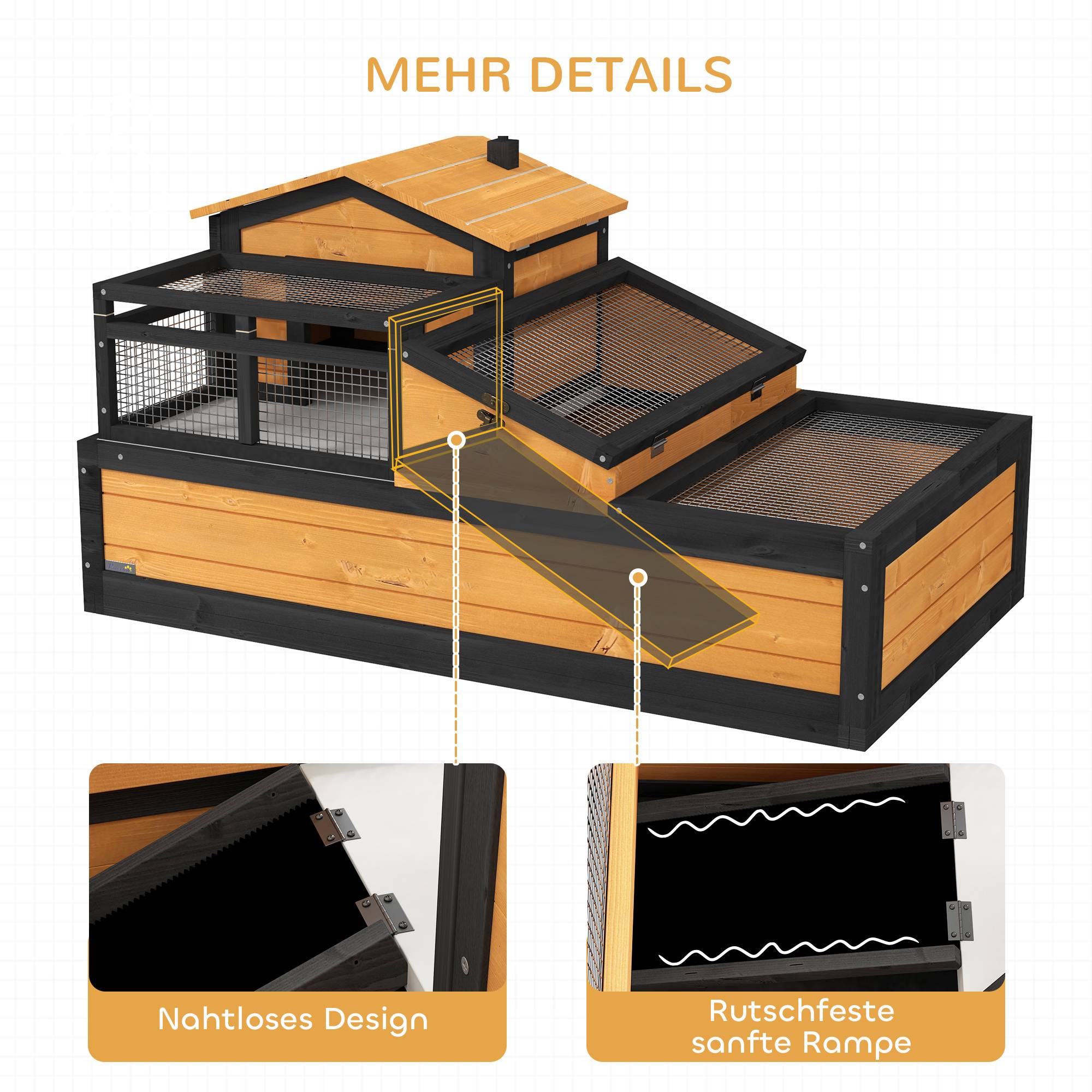 ComfortXL - Enclos tortue bois de sapin jaune 2 niveaux habitat intérieur extérieur 3 zones avec tiroir et portes verrouillables - Image 7
