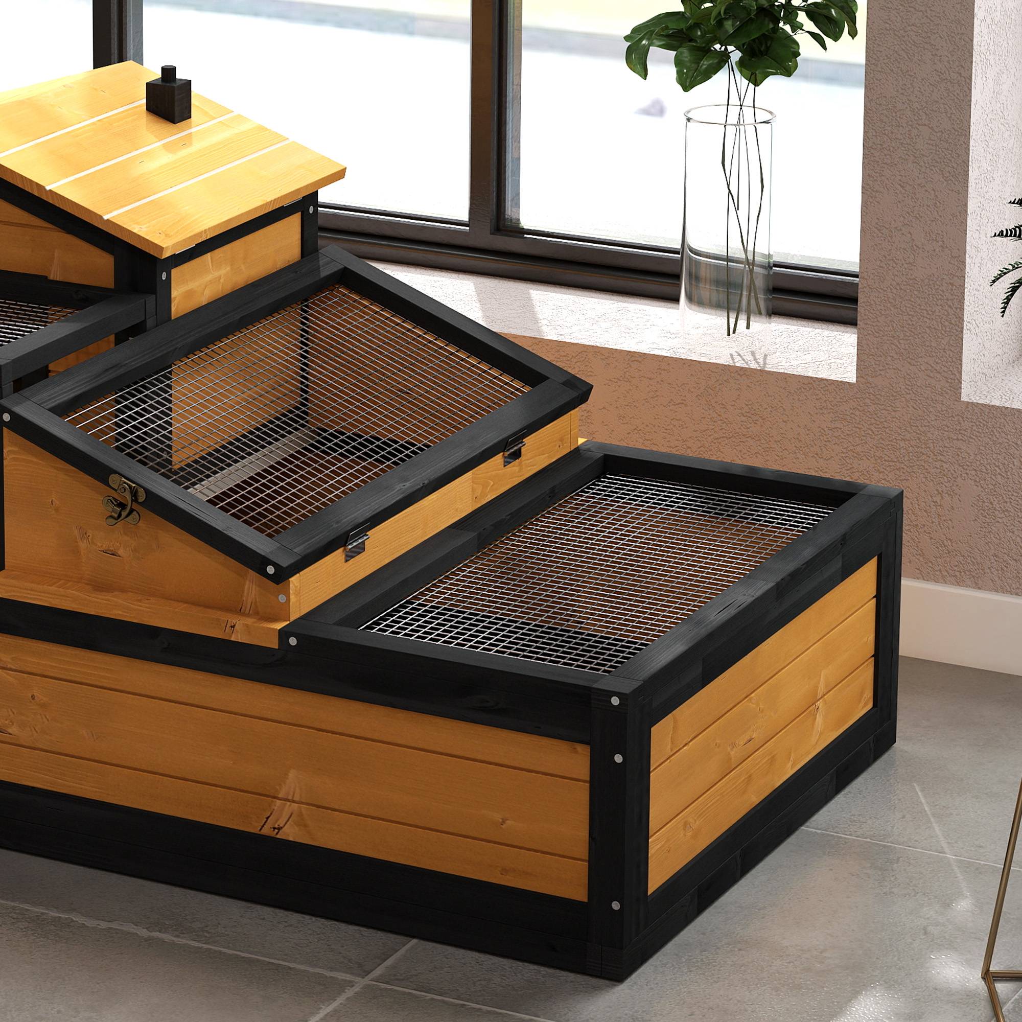 ComfortXL - Enclos tortue bois de sapin jaune 2 niveaux habitat intérieur extérieur 3 zones avec tiroir et portes verrouillables - Image 9