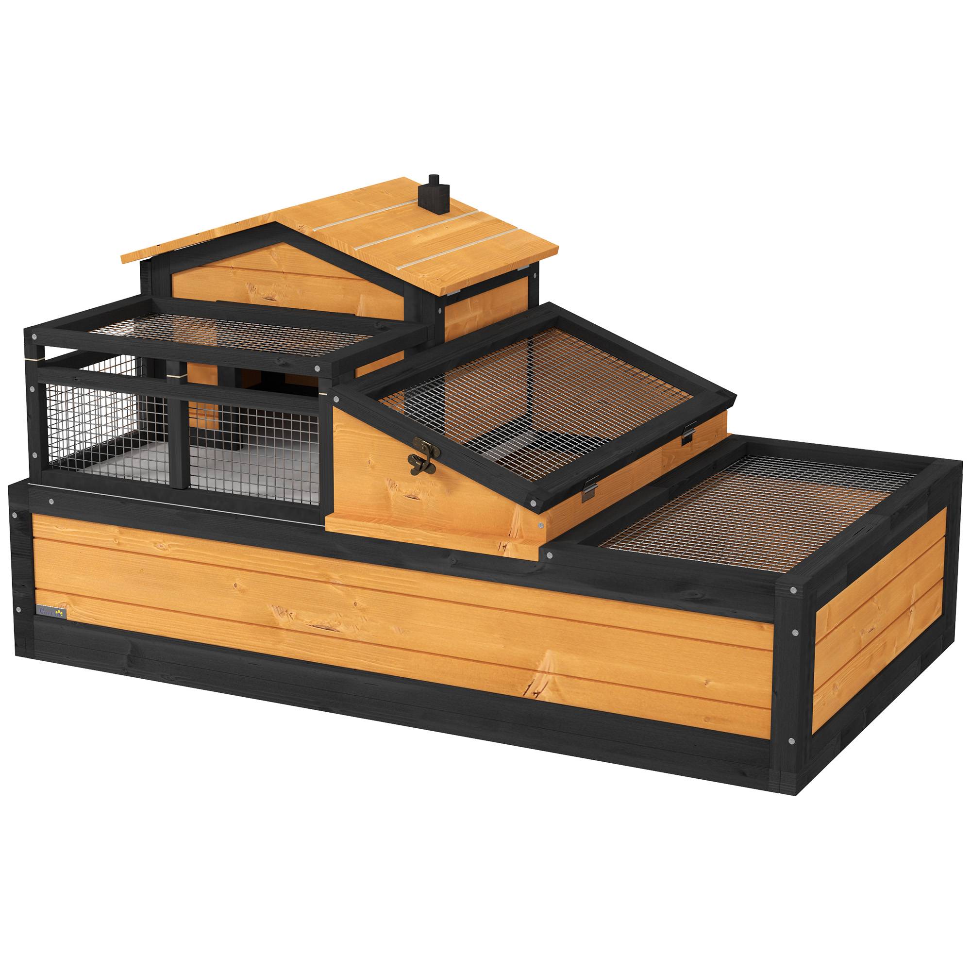 ComfortXL - Enclos tortue bois de sapin jaune 2 niveaux habitat intérieur extérieur 3 zones avec tiroir et portes verrouillables - Image 10