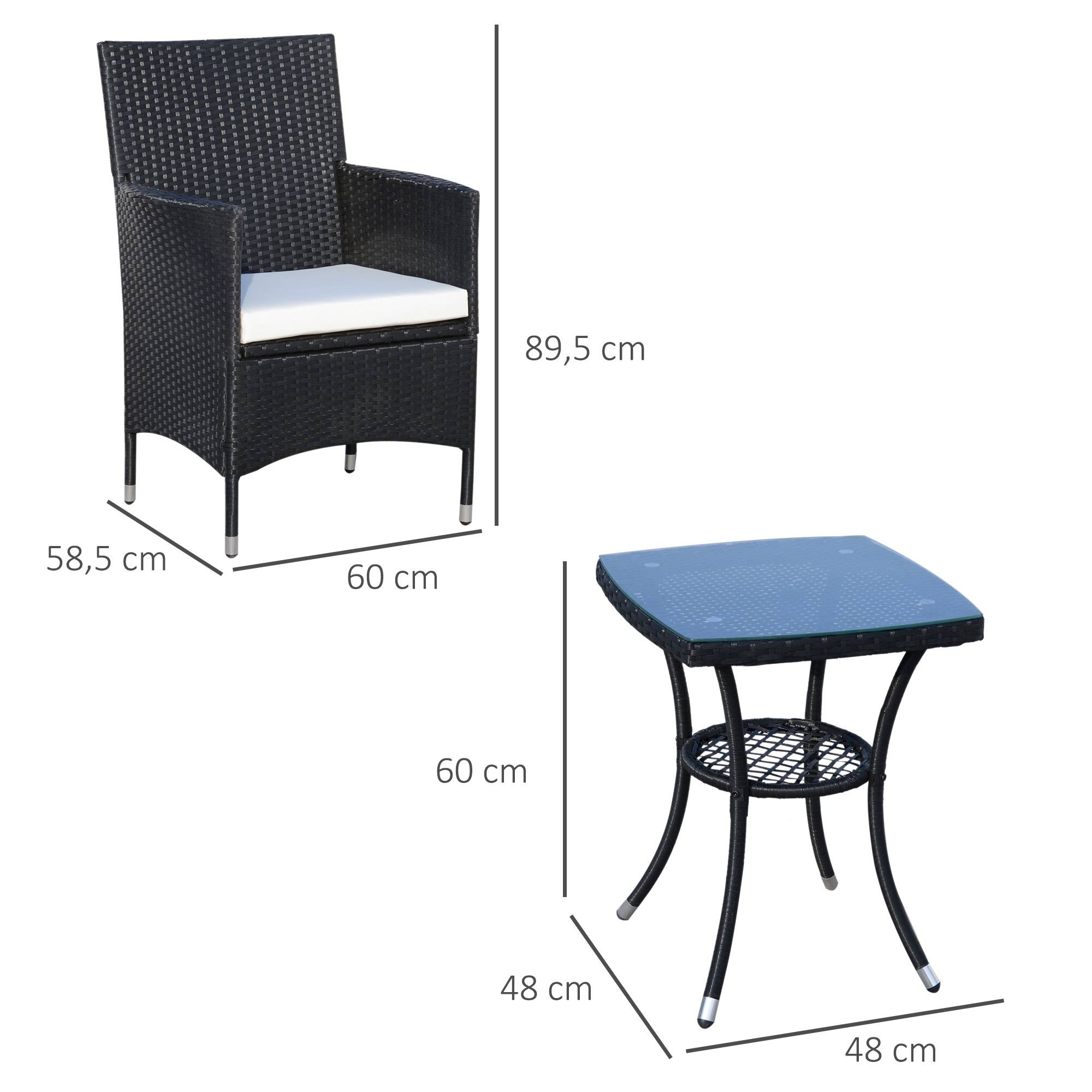 Outsunny - Ensemble salon de jardin 2 places 2 fauteuils table basse plateau verre trempé résine tressée 4 fils imitation rotin avec coussins noir - Outsunny - Imagen 3