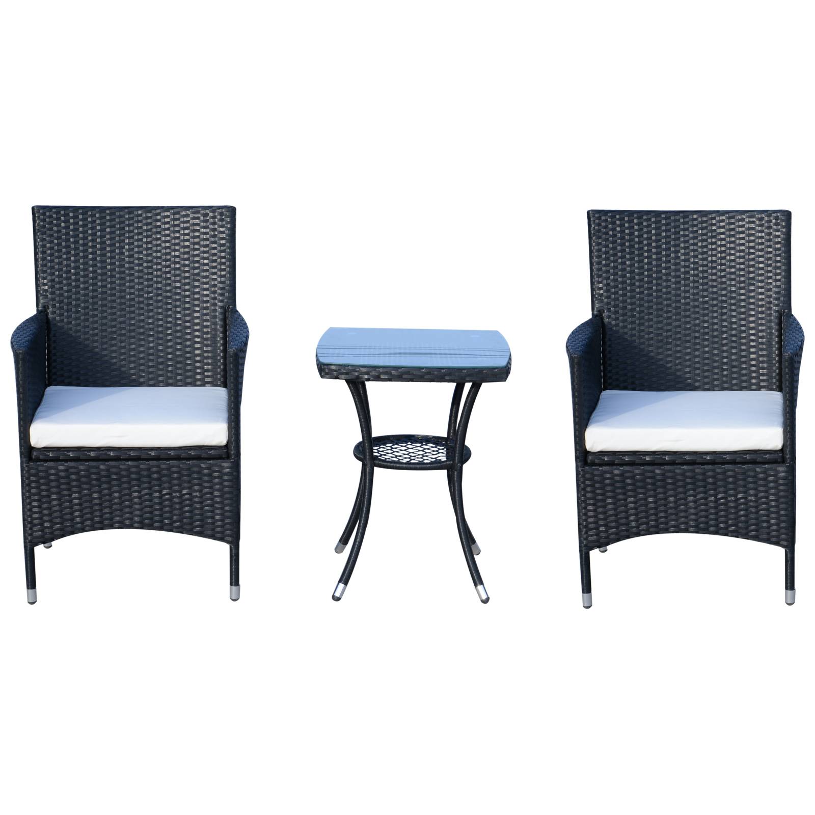 Outsunny - Ensemble salon de jardin 2 places 2 fauteuils table basse plateau verre trempé résine tressée 4 fils imitation rotin avec coussins noir - Outsunny - Imagen 4
