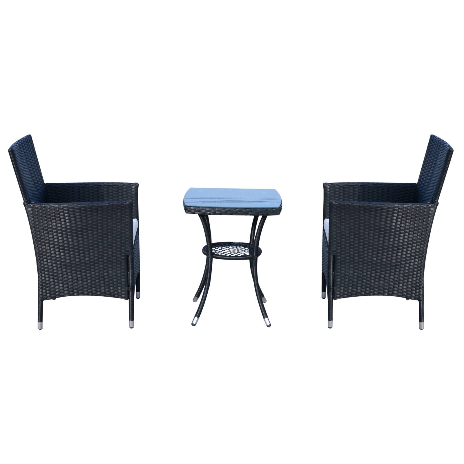 Outsunny - Ensemble salon de jardin 2 places 2 fauteuils table basse plateau verre trempé résine tressée 4 fils imitation rotin avec coussins noir - Outsunny - Imagen 5