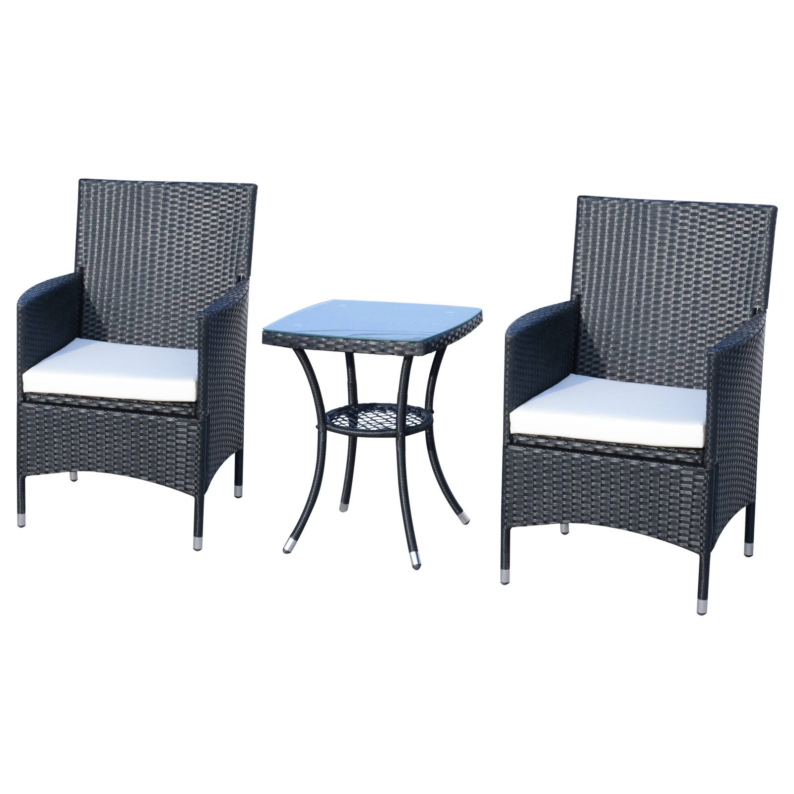 Outsunny - Ensemble salon de jardin 2 places 2 fauteuils table basse plateau verre trempé résine tressée 4 fils imitation rotin avec coussins noir - Outsunny - Imagen 1