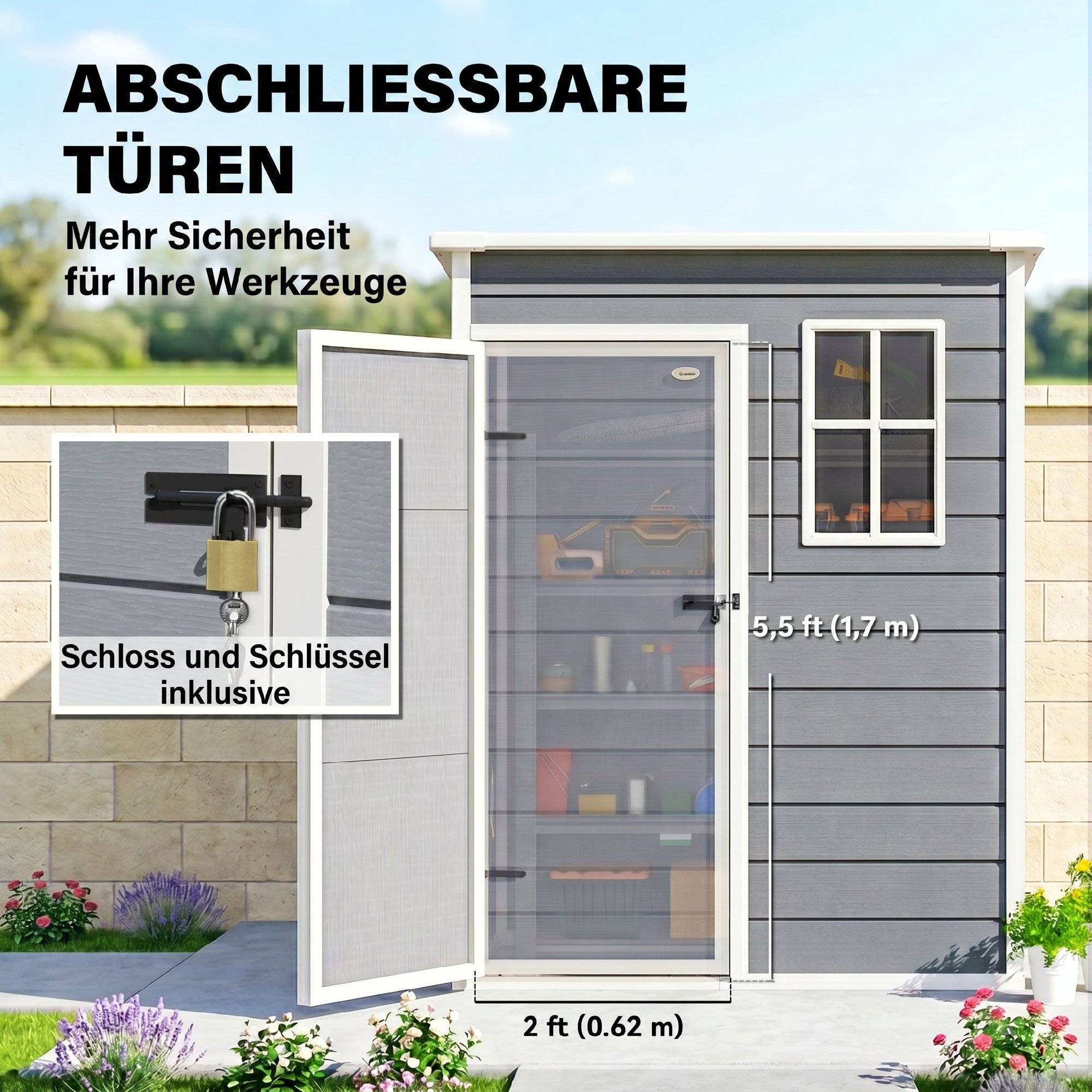 Abri de jardin polypropylène gris 151 x 92 x 193 cm - PANGIVO - Image 8