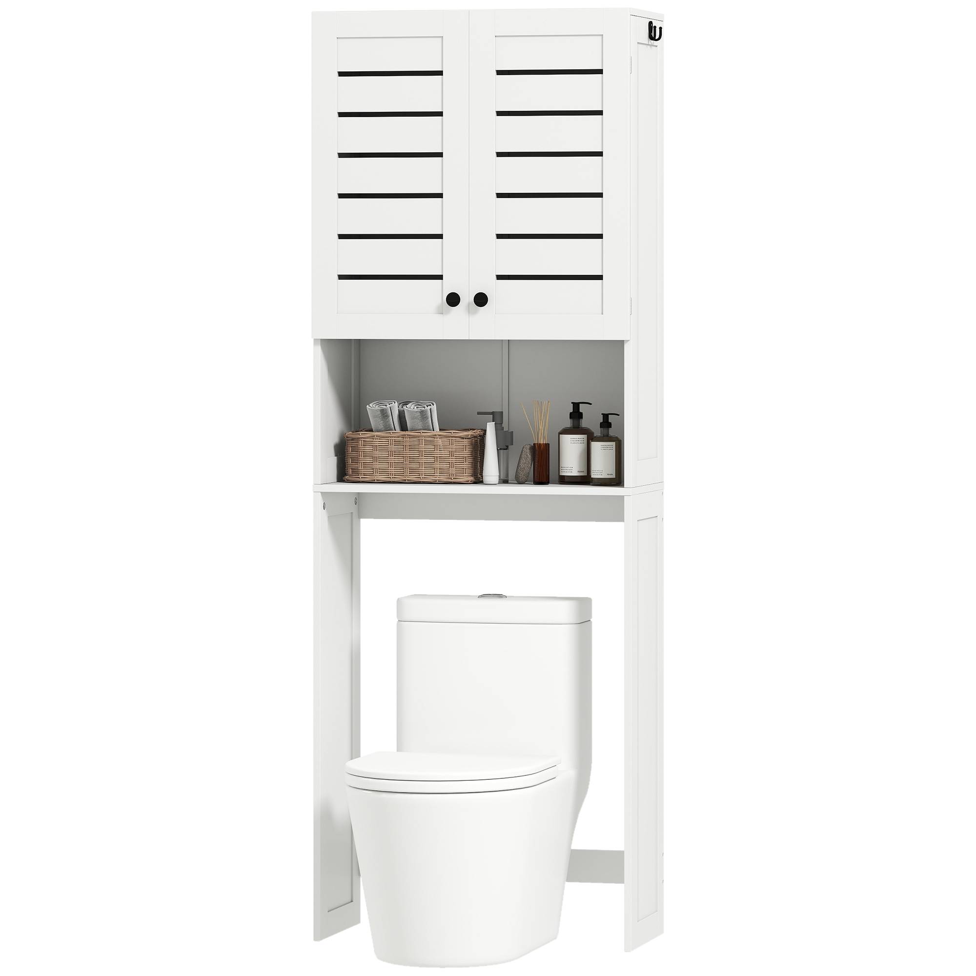Sans Marque - Meuble WC dessus toilette/machine à laver placard porte double portes persiennes 67x31,5x190cm blanc - Image 2