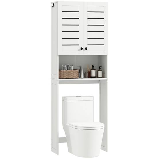 Sans Marque - Meuble WC dessus toilette/machine à laver placard porte double portes persiennes 67x31,5x190cm blanc - Image 1