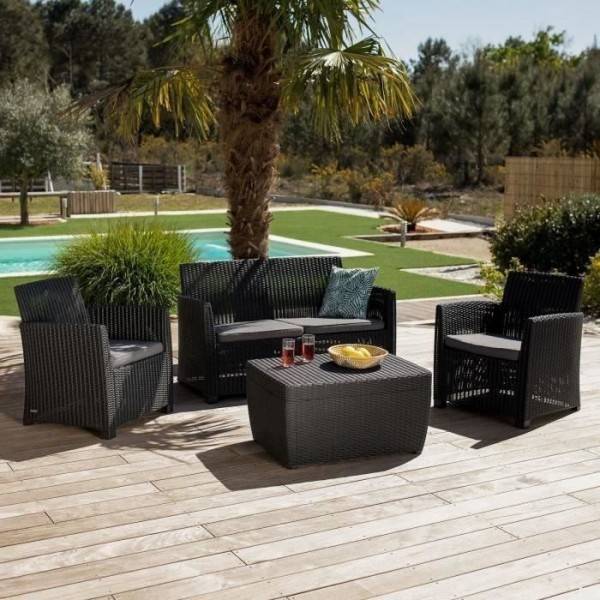 Salon de jardin - résine imitation rotin tressé - Allibert by KETER - 4 personnes - Mia - Gris graphite - Image 2