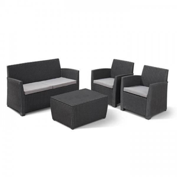 Salon de jardin - résine imitation rotin tressé - Allibert by KETER - 4 personnes - Mia - Gris graphite - Image 1