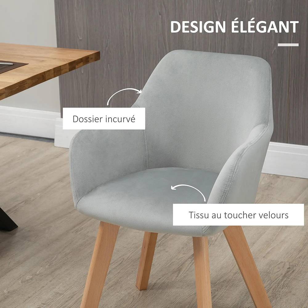 Lot De 2 Fauteuils Tissu Gris - Piètement Bois - Salon Ou Salle à Manger (Occasion)