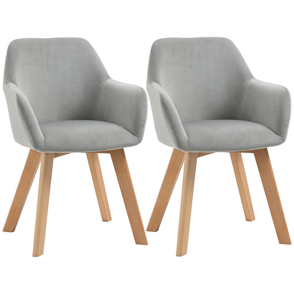 KOMHTOM - Lot de 2 chaises de salle à manger Fauteuil Assise rembourrée en tissu effet velours Pieds en bois, gris - Image 5