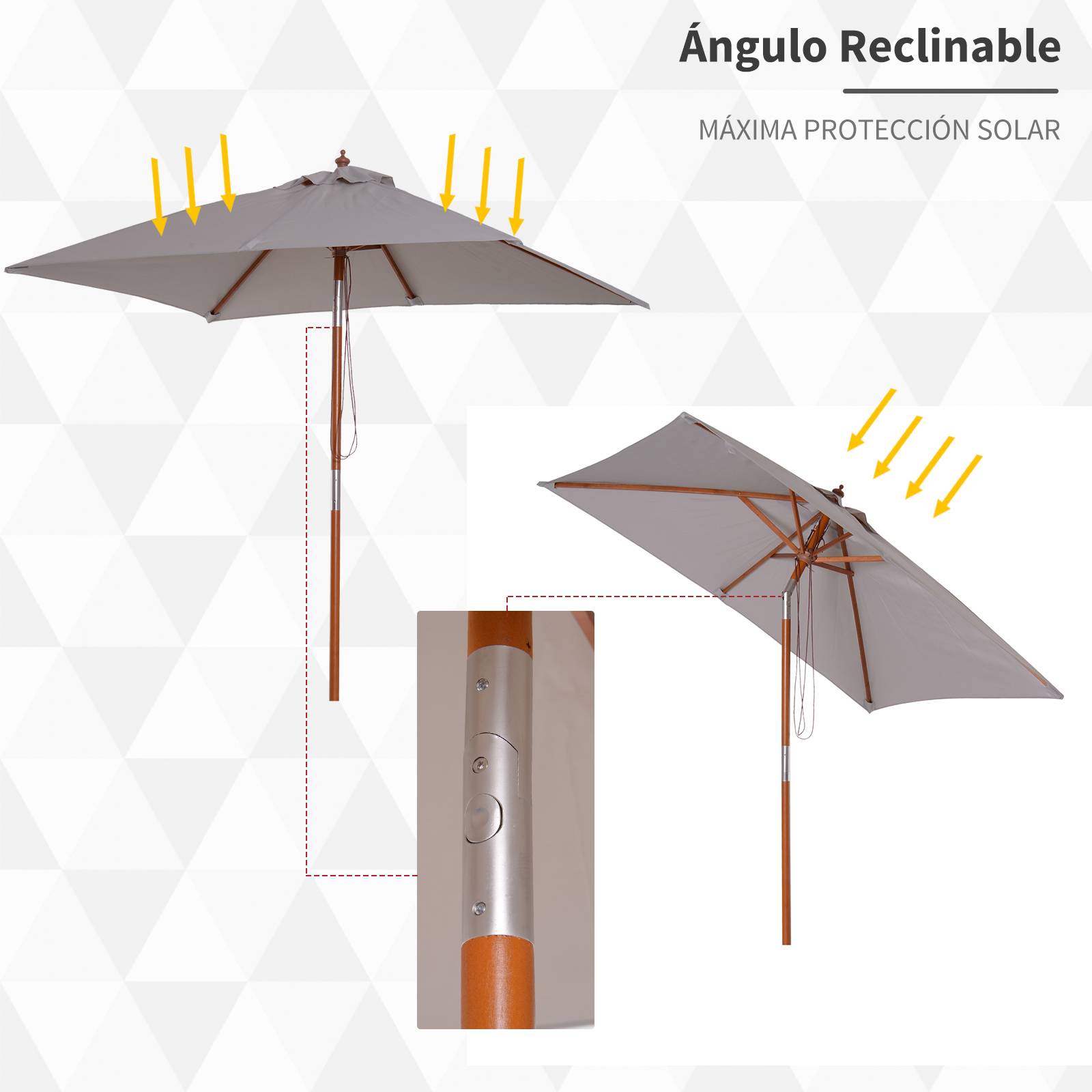 ComfortXL - Parasol de Jardin Rectangulaire Mât Bois Inclinable à Poulie 200x150 cm Gris - ComfortXL Outdoor Living - Image 6