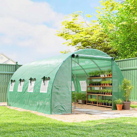 Outsunny - Serre tunnel de jardin 12 m² - bâche PE 140 g/m² - 2 portes et 8 fenêtres - 295x400x200cm - bâche PE 140 g/m² - vert - Outsunny - Image 2