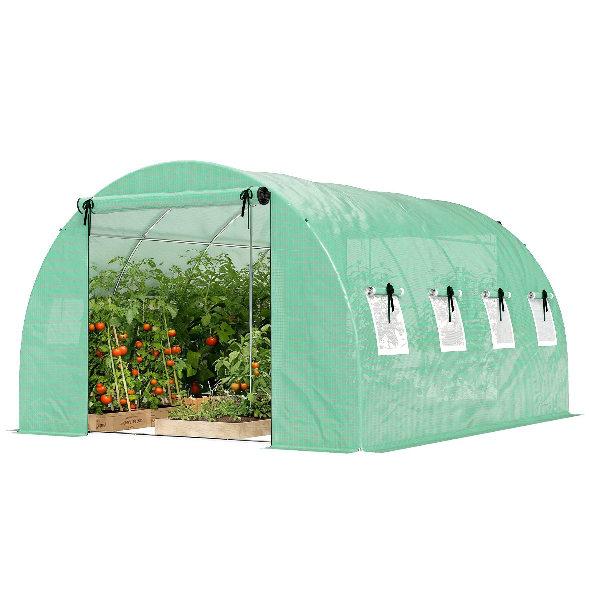 Outsunny - Serre tunnel de jardin 12 m² - bâche PE 140 g/m² - 2 portes et 8 fenêtres - 295x400x200cm - bâche PE 140 g/m² - vert - Outsunny - Image 5