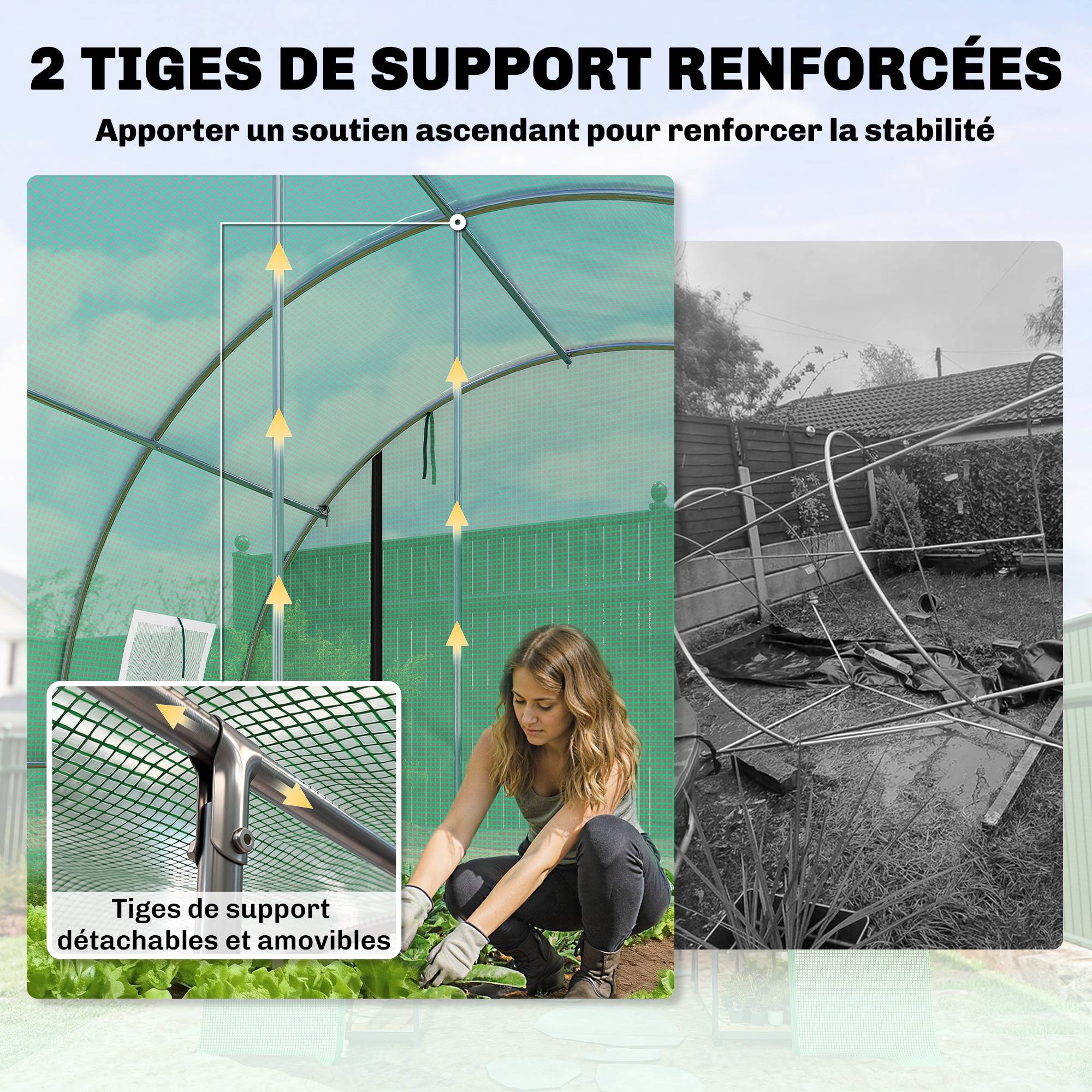 Outsunny - Serre tunnel de jardin 12 m² - bâche PE 140 g/m² - 2 portes et 8 fenêtres - 295x400x200cm - bâche PE 140 g/m² - vert - Outsunny - Image 7