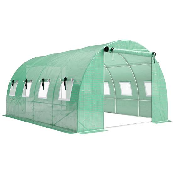 Outsunny - Serre tunnel de jardin 12 m² - bâche PE 140 g/m² - 2 portes et 8 fenêtres - 295x400x200cm - bâche PE 140 g/m² - vert - Outsunny - Image 1