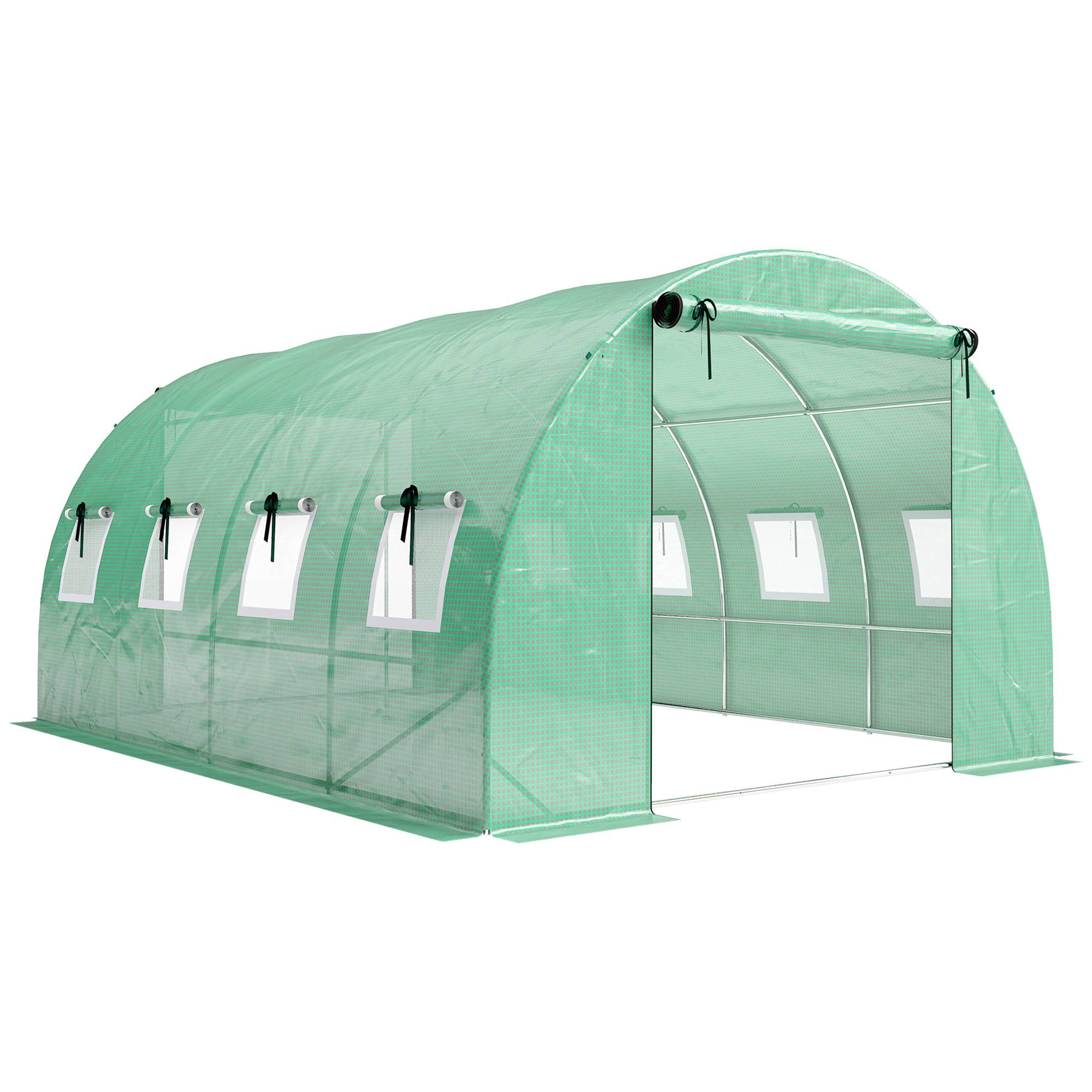 Outsunny - Serre tunnel de jardin 12 m² - bâche PE 140 g/m² - 2 portes et 8 fenêtres - 295x400x200cm - bâche PE 140 g/m² - vert - Outsunny - Image 1