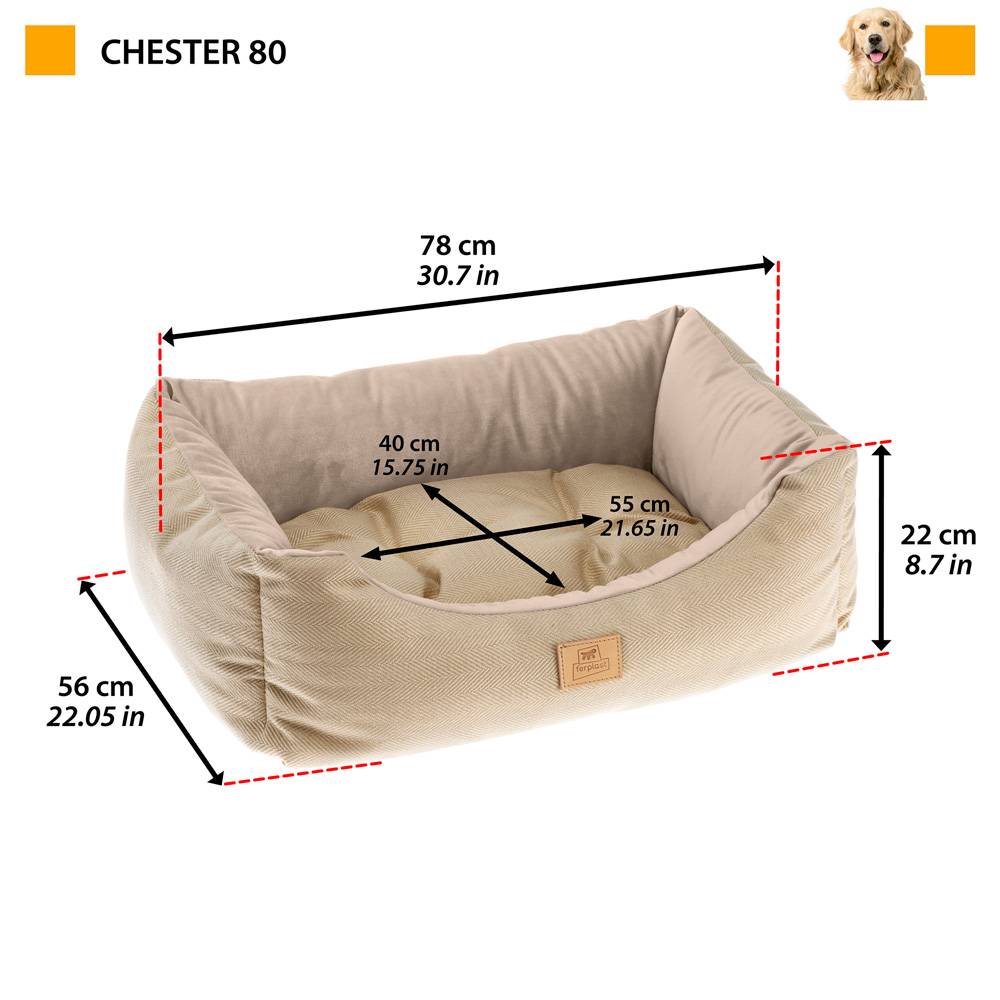 Ferplast - Lit Chiens Couchage CHESTER 80, avec Coussin Double-face, Tweed et Velours, Lavable, Bleu - Imagen 2