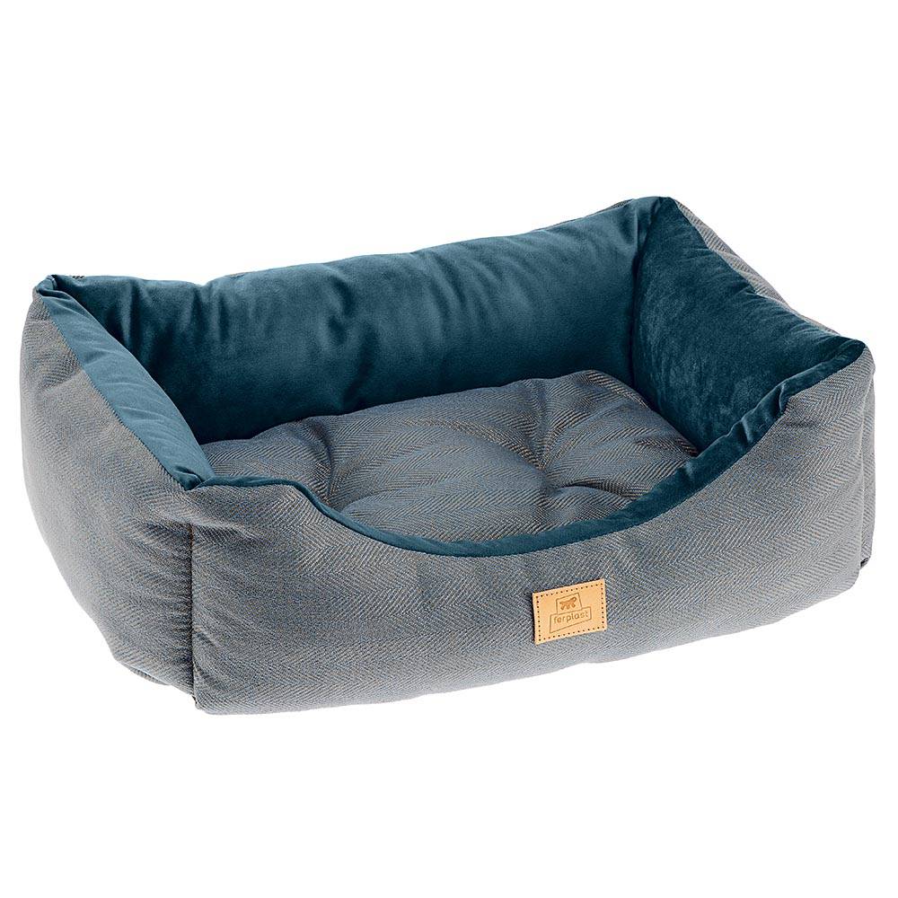 Ferplast - Lit Chiens Couchage CHESTER 80, avec Coussin Double-face, Tweed et Velours, Lavable, Bleu - Imagen 1