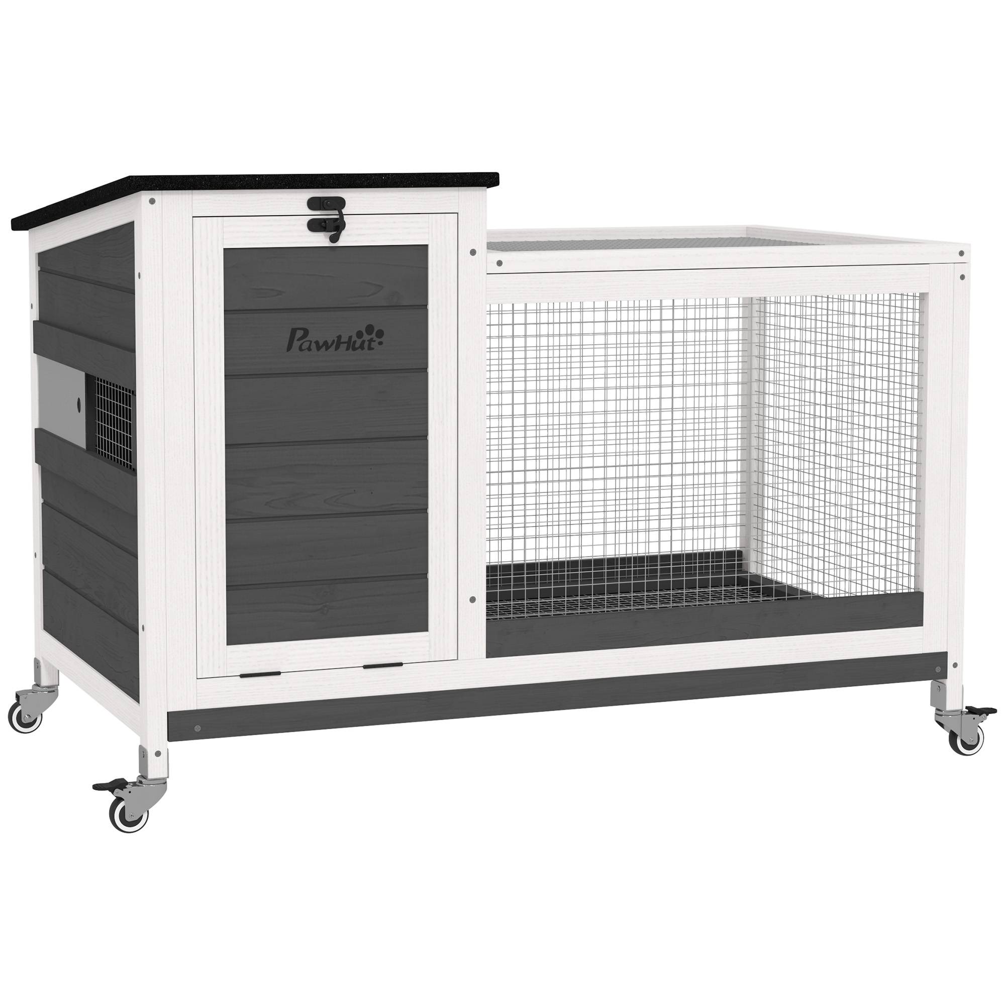 Clapier extérieur sur roulettes bois lapin tiroir profond 91x51x66cm gris foncé - ComfortXL Outdoor Living - Image 2