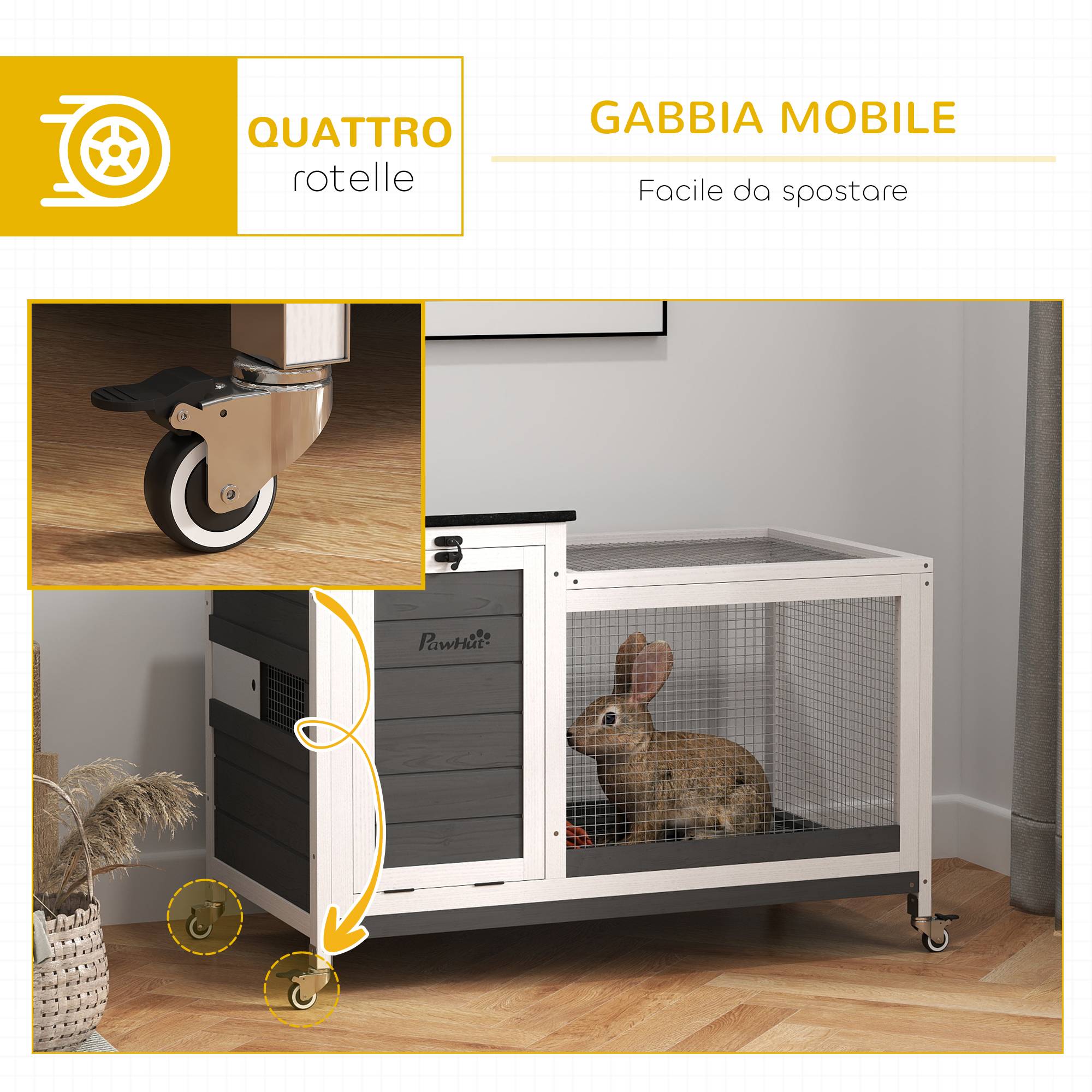 Clapier extérieur sur roulettes bois lapin tiroir profond 91x51x66cm gris foncé - ComfortXL Outdoor Living - Image 8