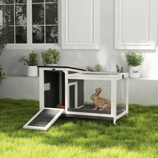 Clapier extérieur sur roulettes bois lapin tiroir profond 91x51x66cm gris foncé - ComfortXL Outdoor Living - Image 4