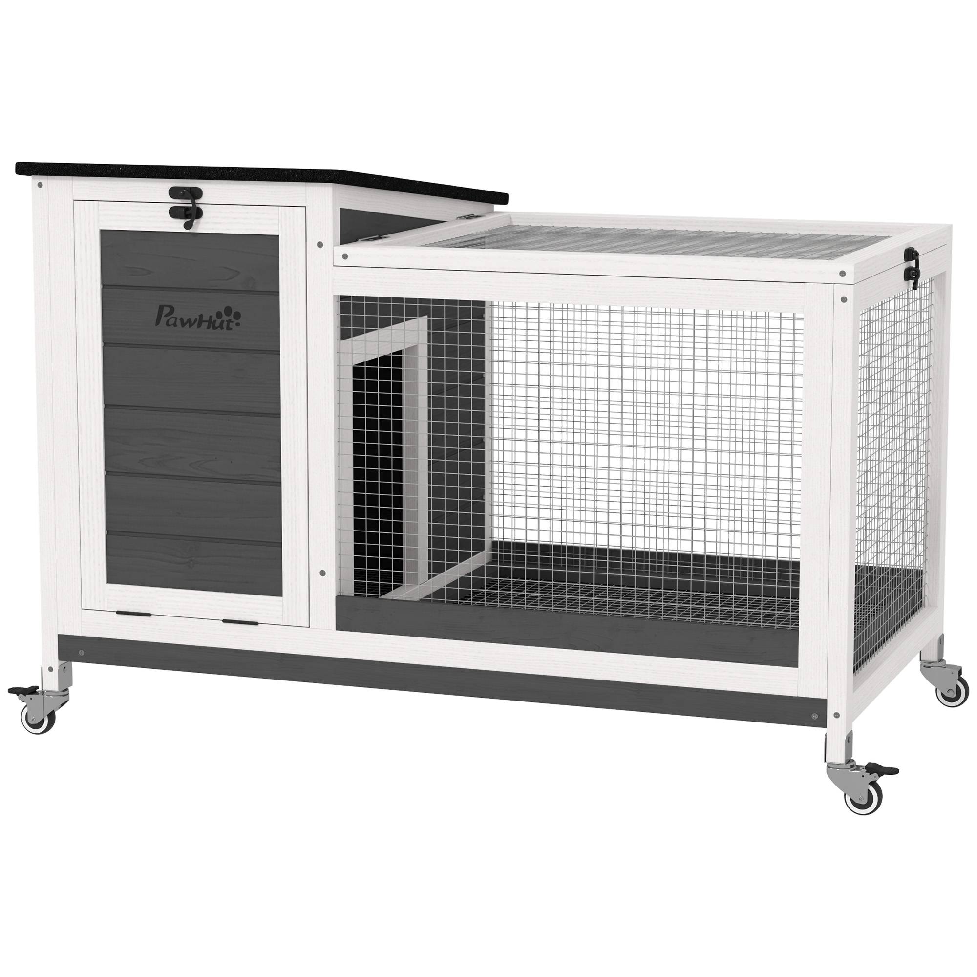 Clapier extérieur sur roulettes bois lapin tiroir profond 91x51x66cm gris foncé - ComfortXL Outdoor Living - Image 1