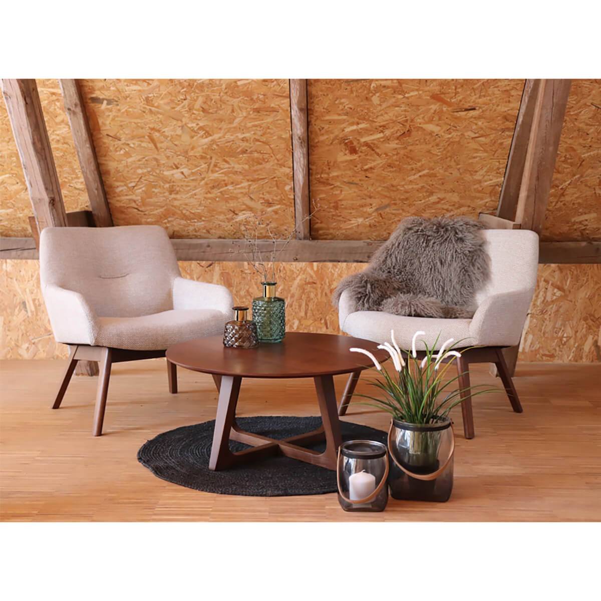Fauteuil Noyer Massif Naturel et Tissu Sable - HARROW - Image 5