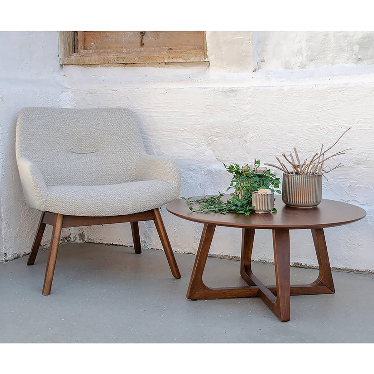 Fauteuil Noyer Massif Naturel et Tissu Sable - HARROW - Image 2