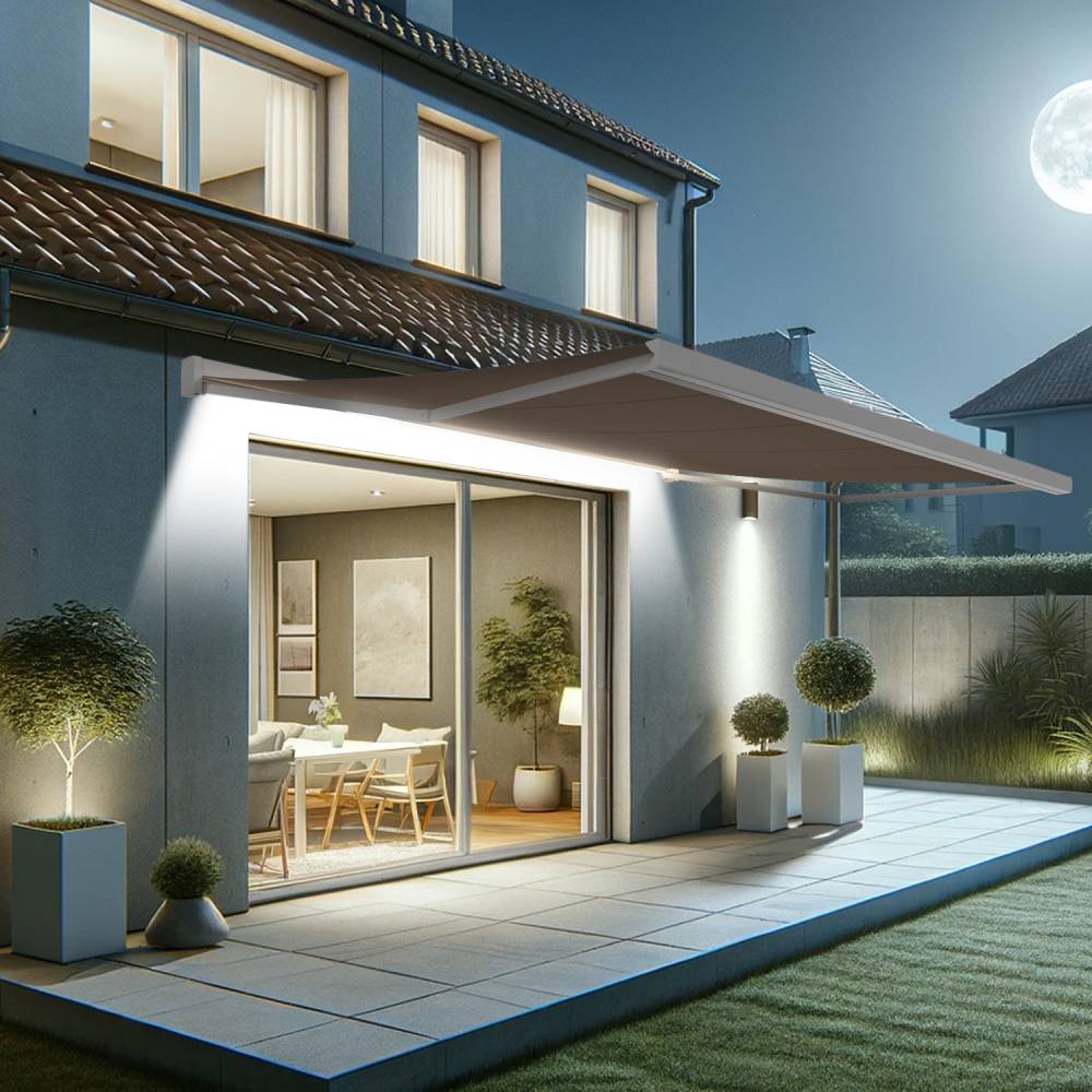 Intersun - Store banne coffre SOA 5,00x3,50 M (Motorisé Secours à Télécommande + LED - Blanc - Taupe) - INTERSUN - Imagen 3