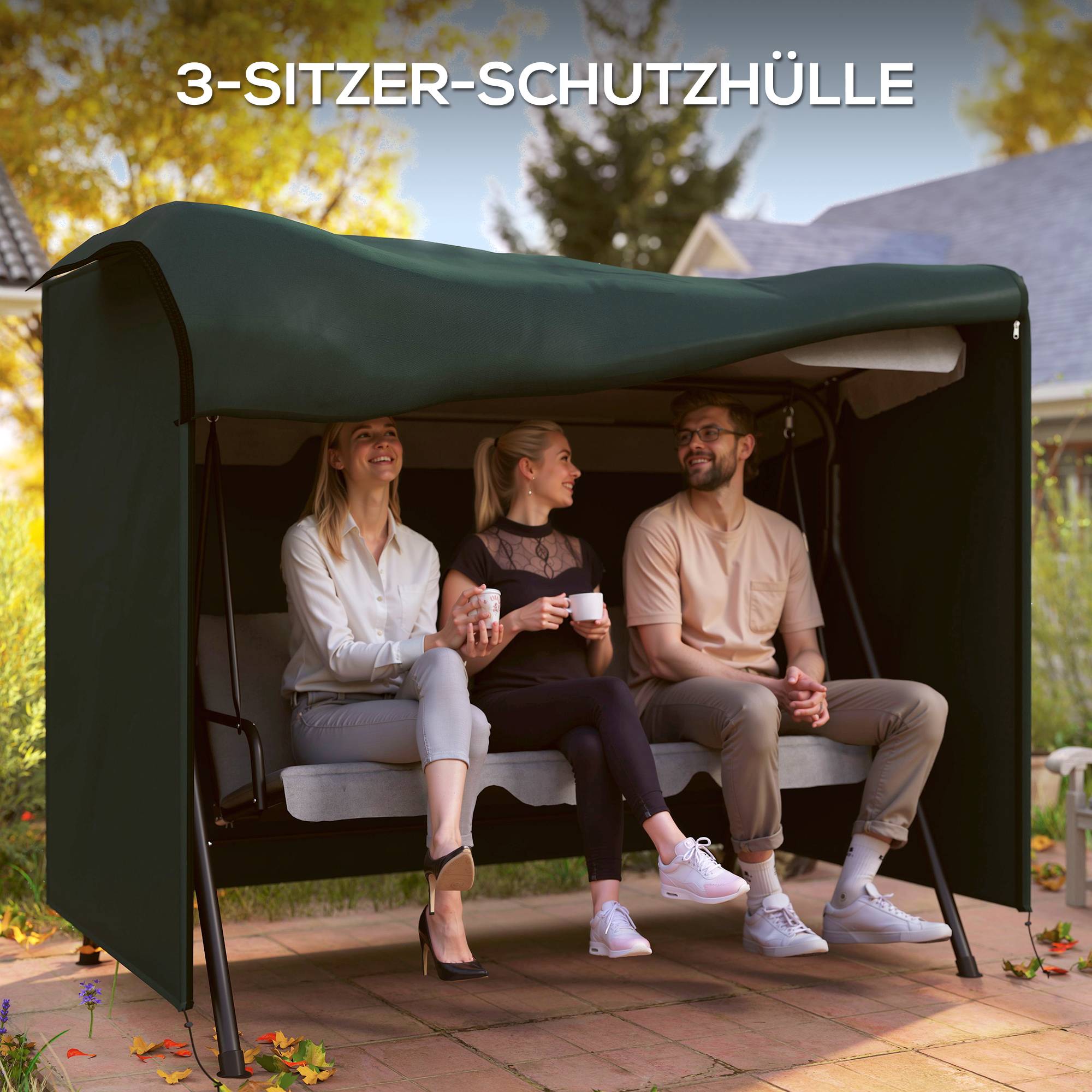 Housse de Balancelle 3 Places Tissu Oxford 600D Jardin Imperméable Vert Foncé 205x124cm - ComfortXL Outdoor Living - Image 7