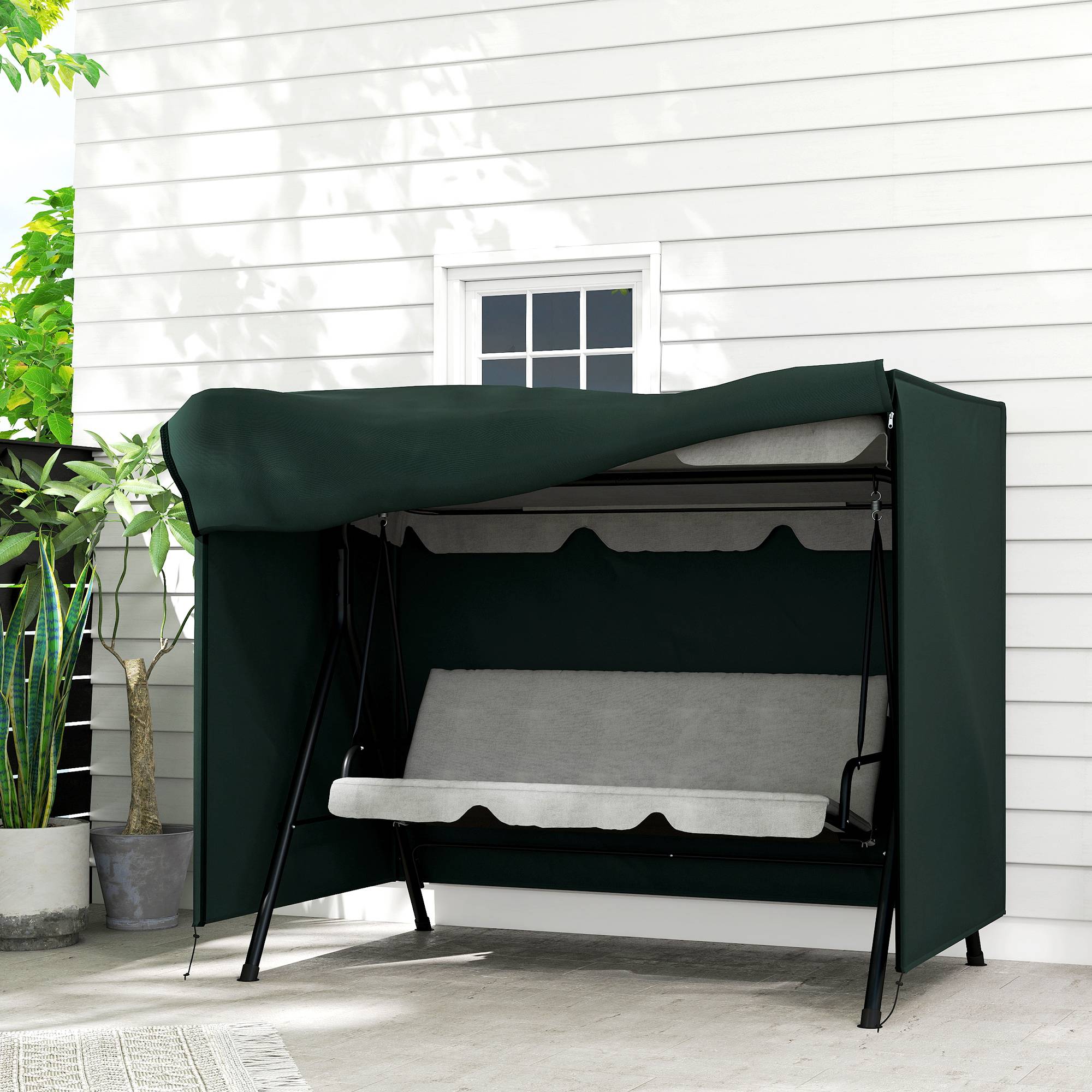 Housse de Balancelle 3 Places Tissu Oxford 600D Jardin Imperméable Vert Foncé 205x124cm - ComfortXL Outdoor Living - Image 3