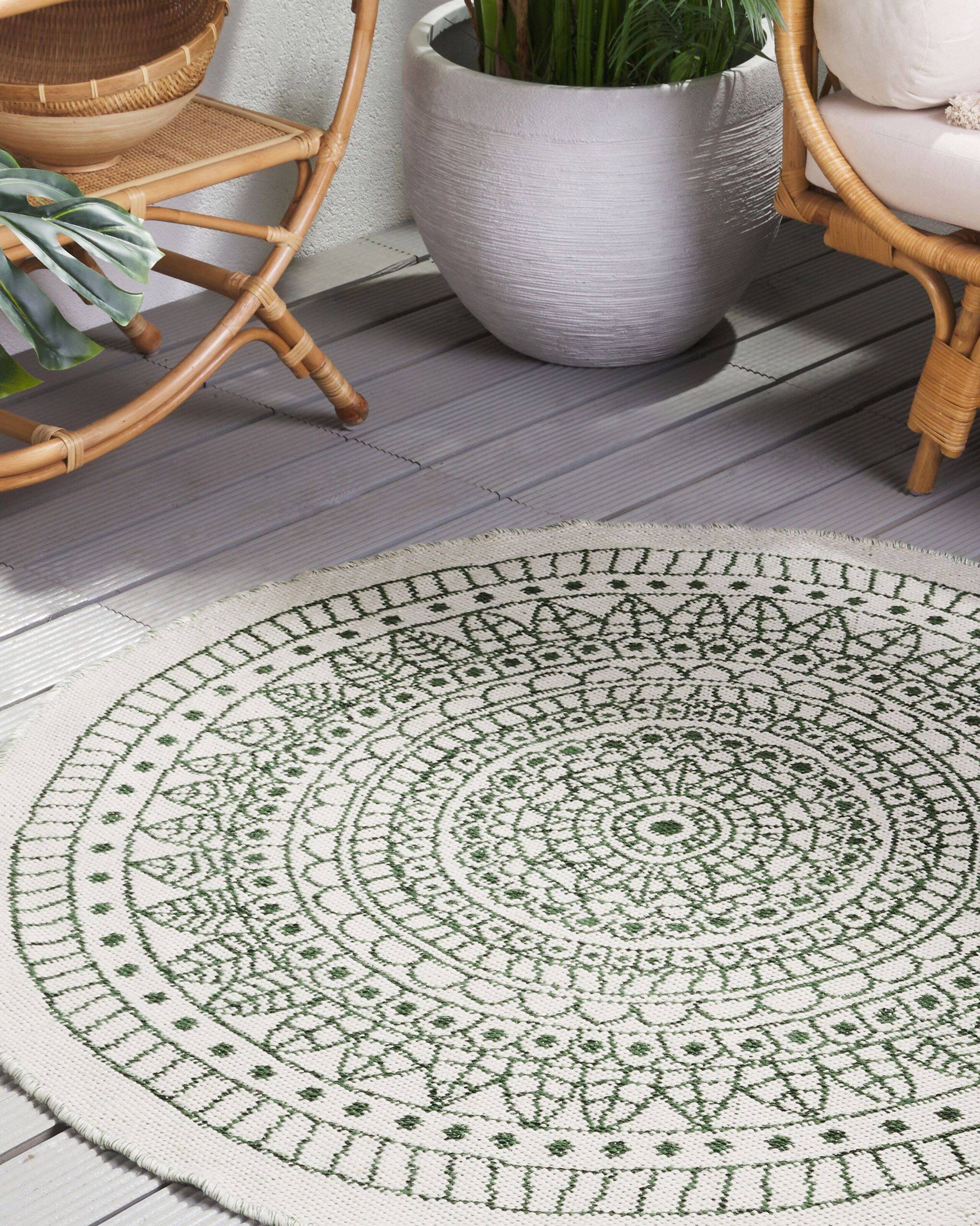 Beliani - Tapis Rond Vert et Blanc en Plastique Motif Oriental pour Chambre ou Salon Bohème 140 cm Beliani - Imagen 1