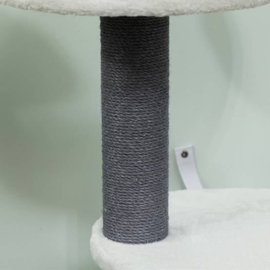 Arbre à chat avec 1 niche, 1 panier, 2 plateformes, poteaux en corde de jute, blanc et gris - Image 7