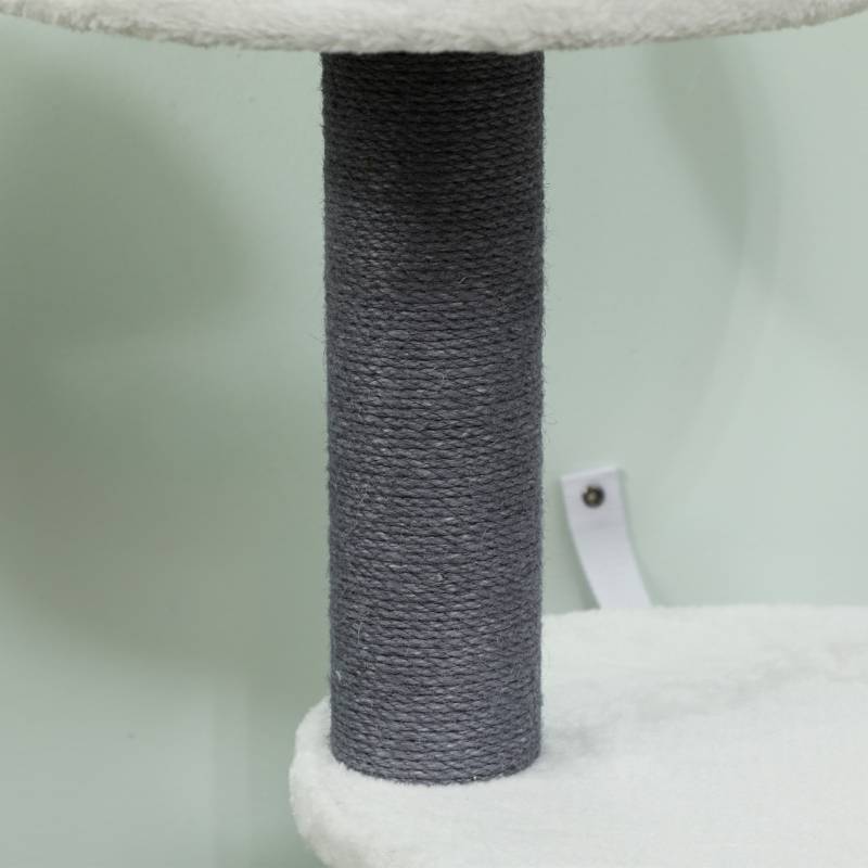 Arbre à chat avec 1 niche, 1 panier, 2 plateformes, poteaux en corde de jute, blanc et gris - Image 7