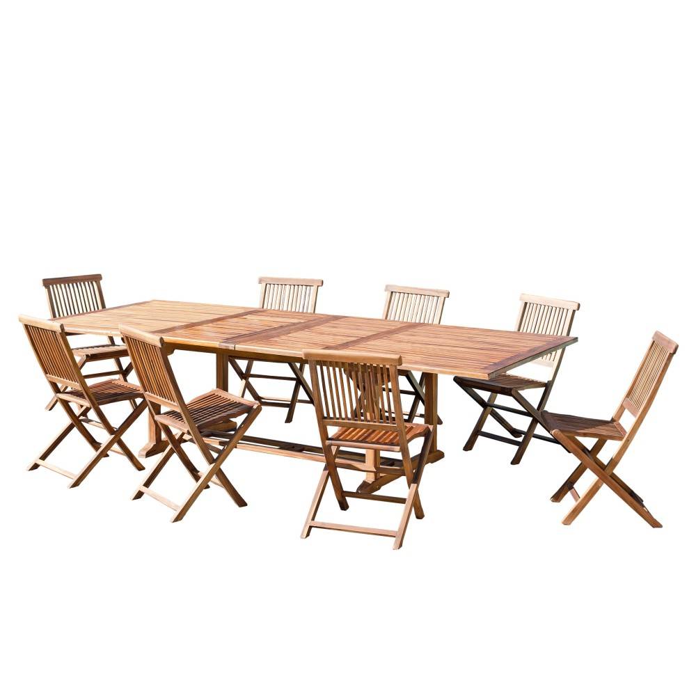 Macabane - MAEVA - Ensemble de jardin bois teck huilé table 200/300cm + 8 chaises - Imagen 1