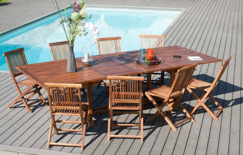Macabane - MAEVA - Ensemble de jardin bois teck huilé table 200/300cm + 8 chaises - Imagen 6