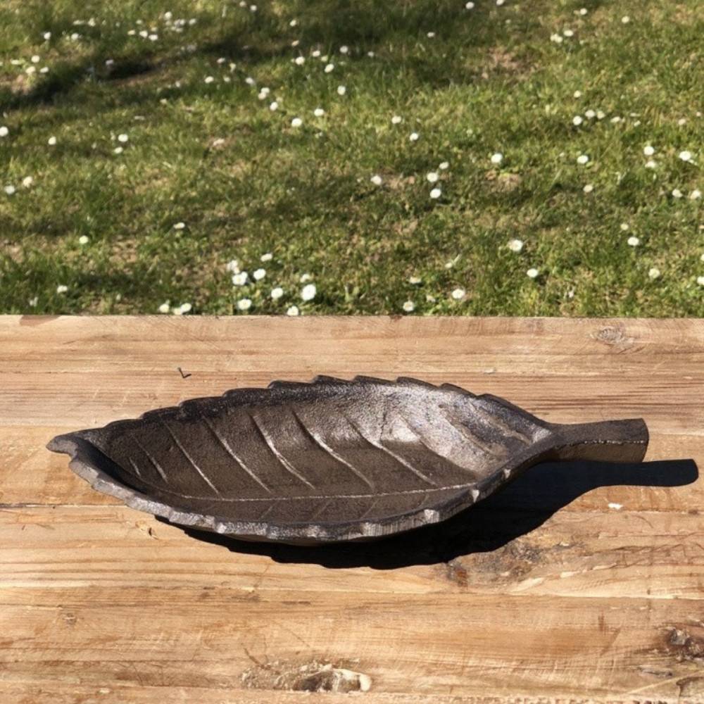 Mangeoire à oiseaux feuille abreuvoir jardin en fonte marron 26cm Chemin de campagne - Imagen 2