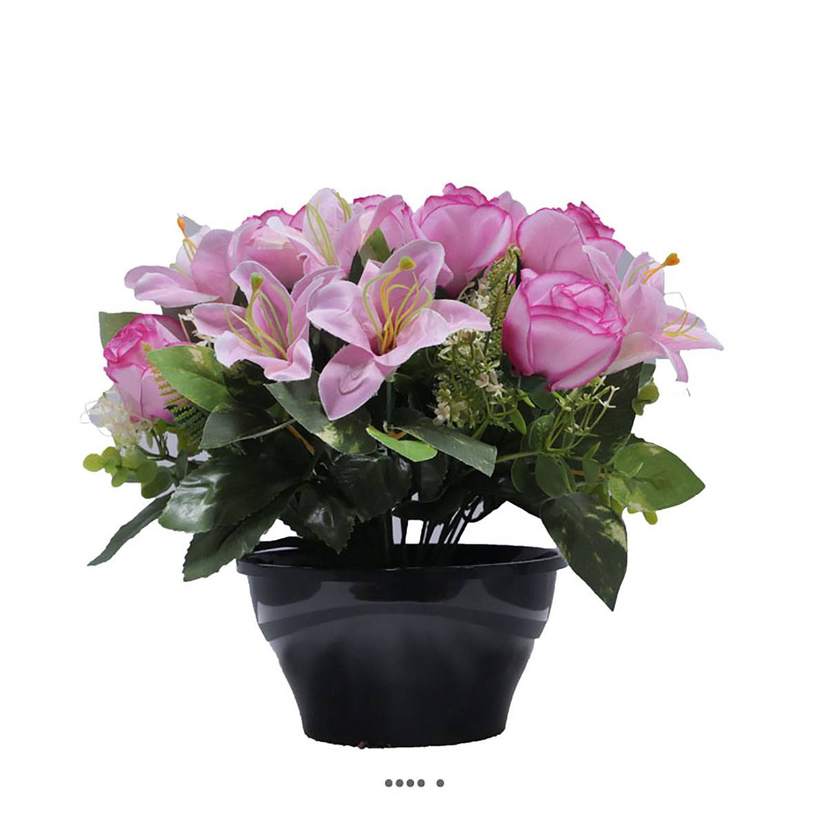 Artificielles - Coupe fleurs artificielles cimetière roses, lys et feuillage D 28 cm Rose pâle - couleur: Rose pâle - Imagen 2