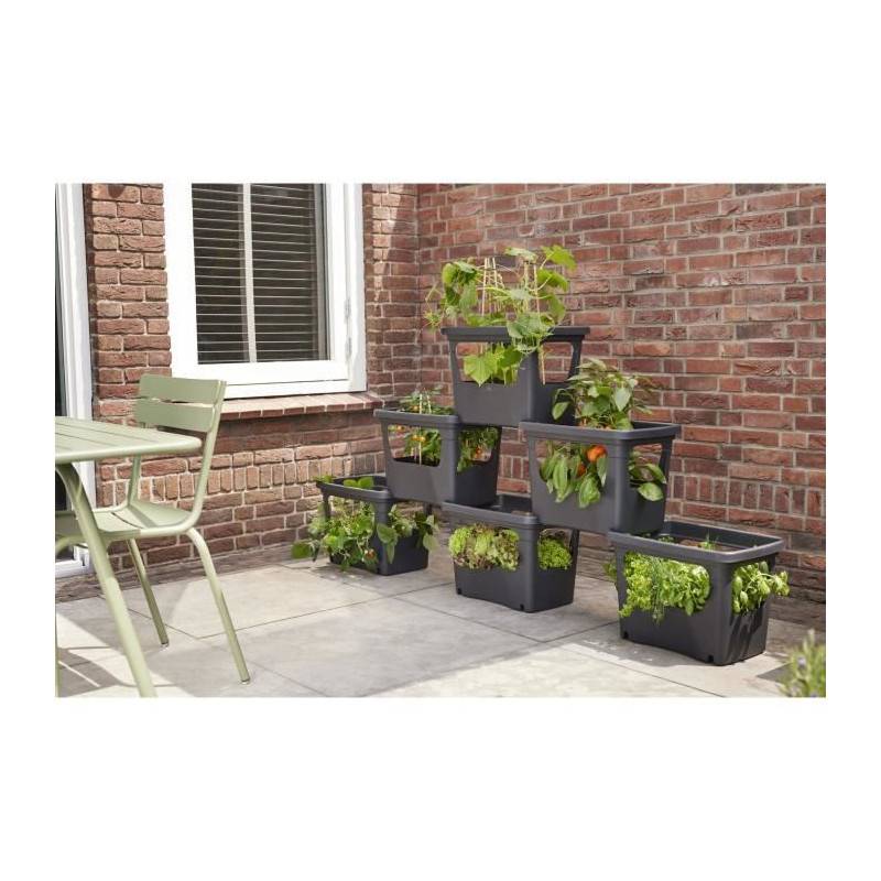 Elho - Elho - Pot De Fleurs -  Green Basics Stack + Grow Large - Living Noir - Exterieur - L 35.1 X W 50.9 X H 35.7 Cm - Imagen 2