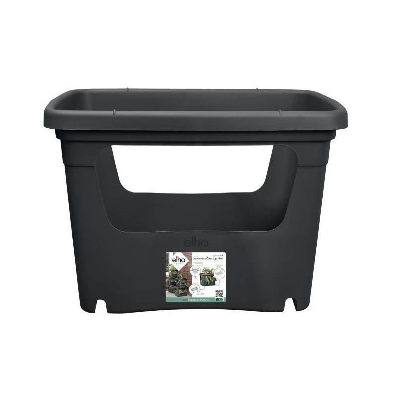 Elho - Elho - Pot De Fleurs -  Green Basics Stack + Grow Large - Living Noir - Exterieur - L 35.1 X W 50.9 X H 35.7 Cm - Imagen 1