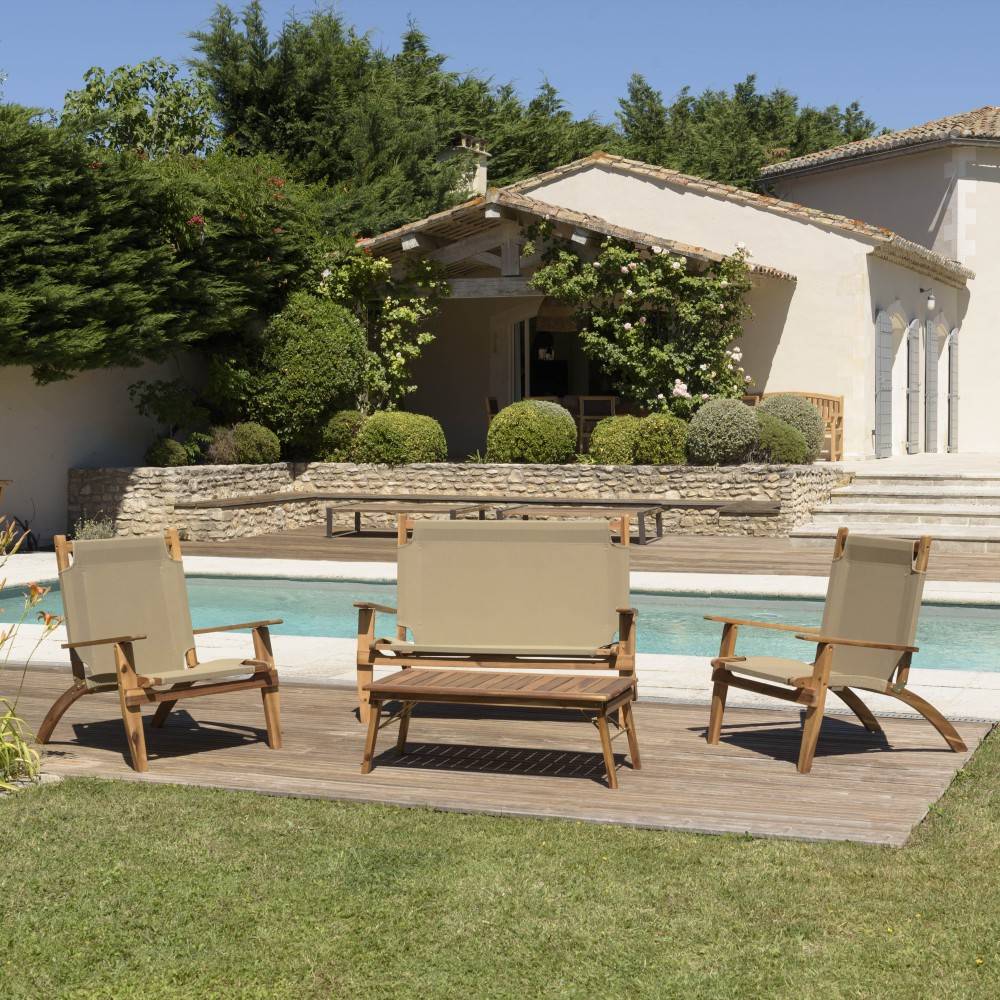 Macabane - VICK - Salon jardin bois acacia 4 pers : canapé, 2 fauteuils et table basse - Imagen 2