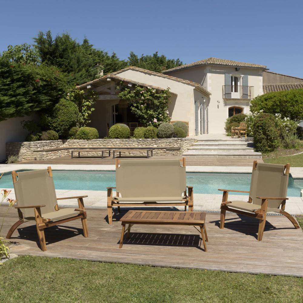 Macabane - VICK - Salon jardin bois acacia 4 pers : canapé, 2 fauteuils et table basse - Imagen 3