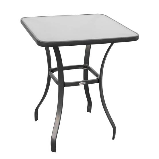 Table carrée plateau verre 68,5x68,5cm noire résistante, mobilier balcon jardin - Image 1