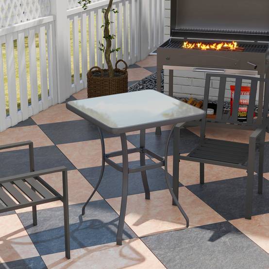 Table carrée plateau verre 68,5x68,5cm noire résistante, mobilier balcon jardin - Image 2