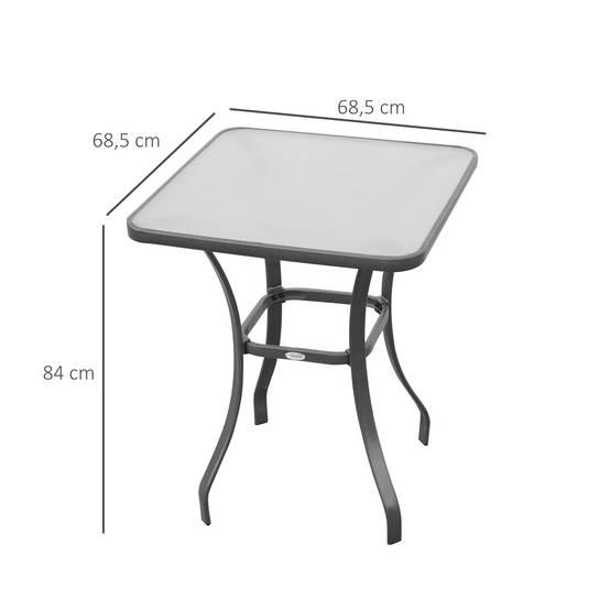 Table carrée plateau verre 68,5x68,5cm noire résistante, mobilier balcon jardin - Image 3