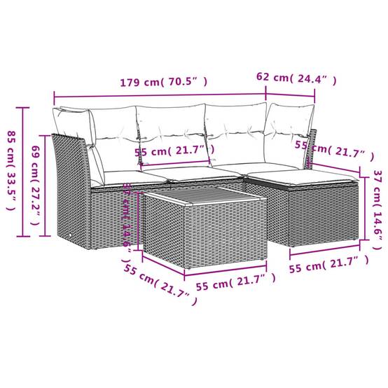 Petit Salon de Jardin 5 Pièces Résine Tressée Bicolore Modulable avec Coffre et Pouf Extérieur Mélange Beige – ComfortXL Outdoor Living - Image 3